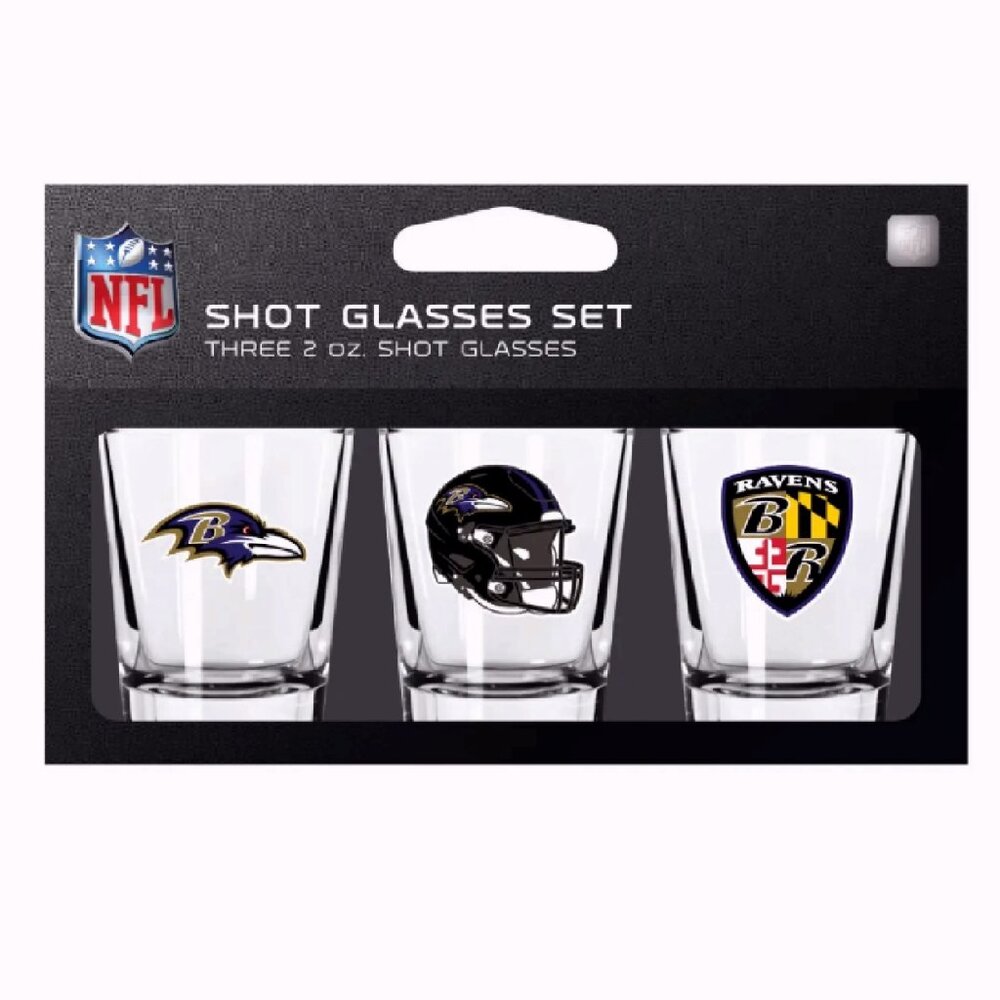 Baltimore Ravens Football 3-Pack Shot Glass Gift Set - NEW Fast Ship